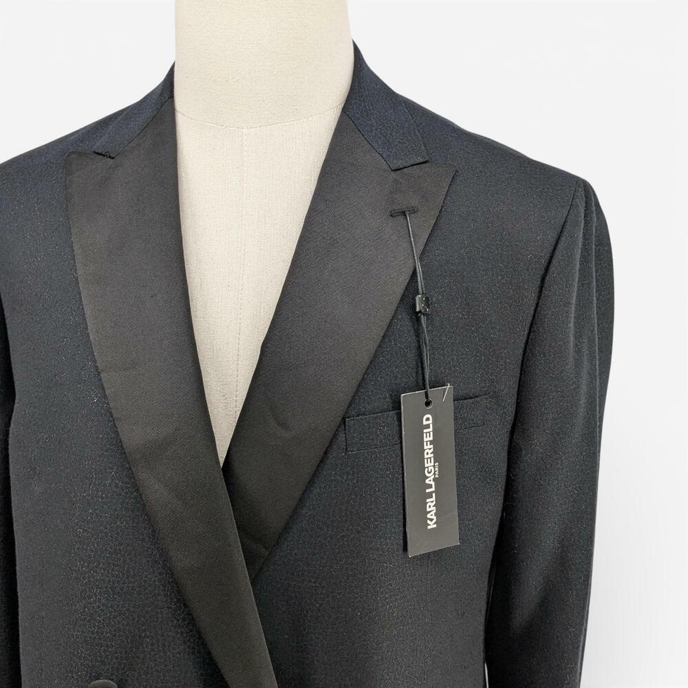 Karl Lagerfeld Men's Double-Breasted Tuxedo Modern Fit Suit Jacket Black 44 L